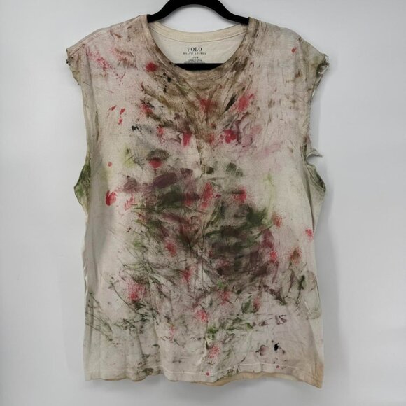 Polo Ralph Lauren T-Shirt L Distressed Paint Splatter Grunge DIY Sleeveless Tee - Picture 1 of 4